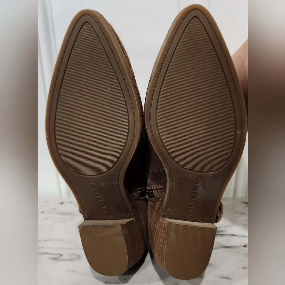 Lucky Brand brown leather suede pointed ankle boots women's size 6